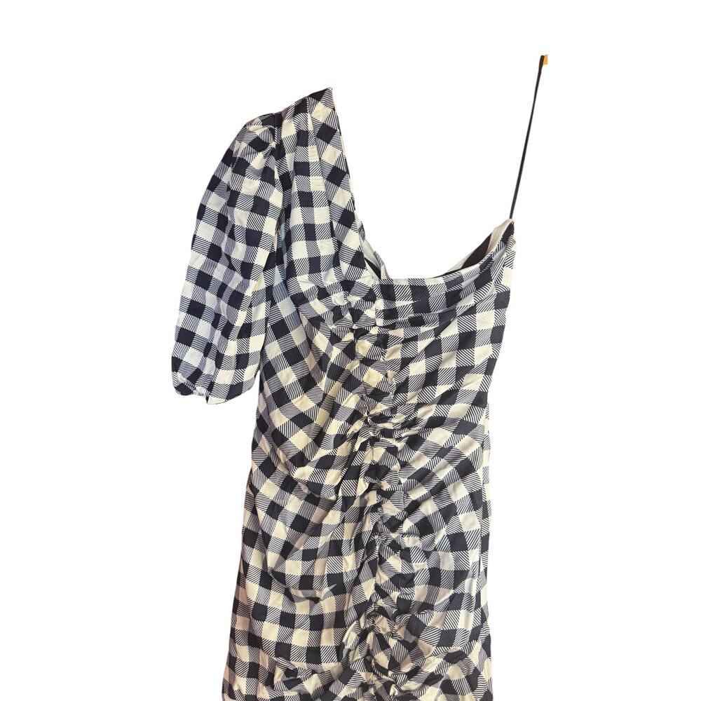 JONATHAN SIMKHAI Lux Twill One Sleeve Dress Midnight Blue Gingham Size 8 Preppy - Picture 4 of 14